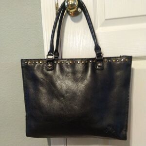 Patricia Nash Zancona Black Smooth Leather Tote Women's Handbag B1515